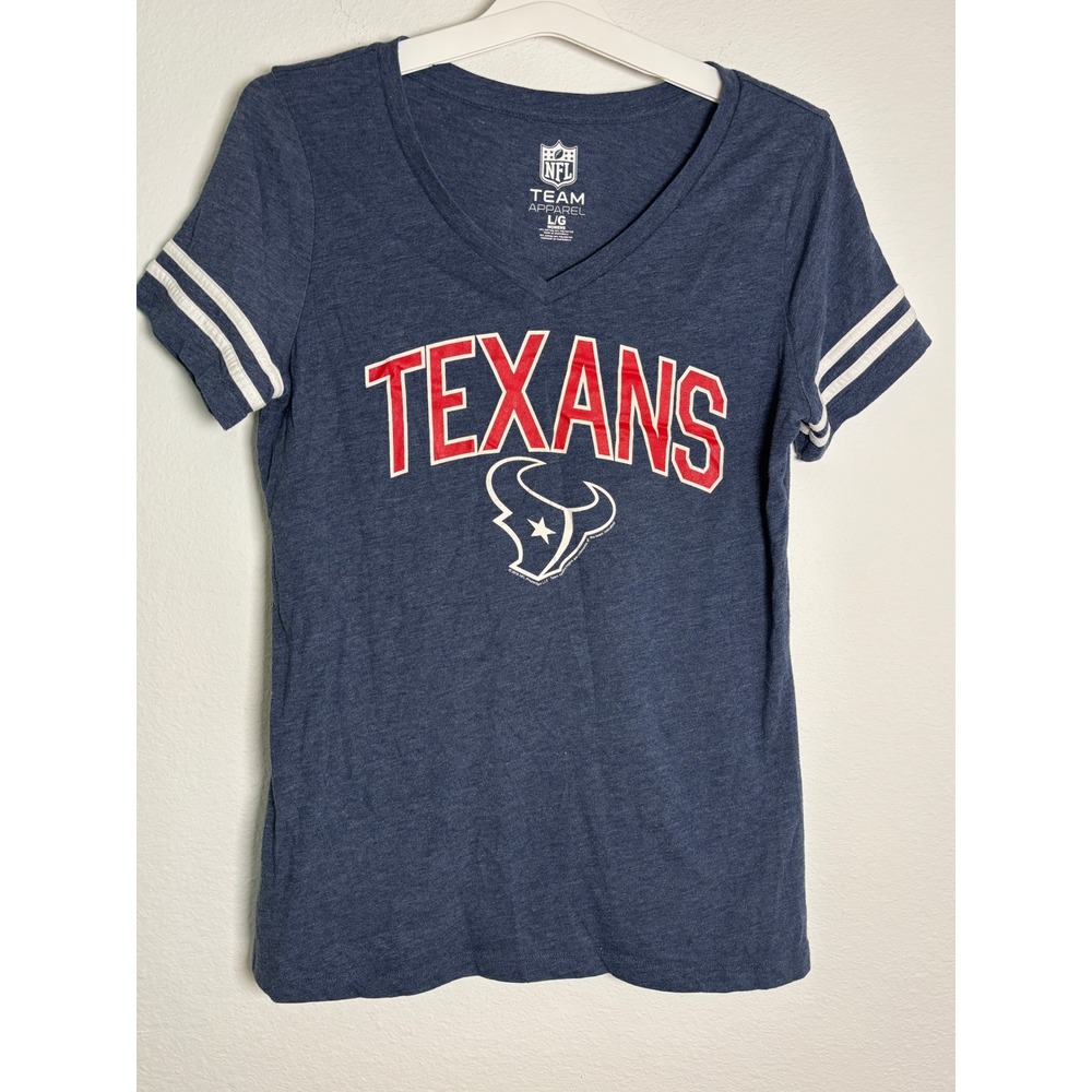 NFL Team Apparel Houston Texans Womens V-Neck T-Shirt Navy Blue Size L Large